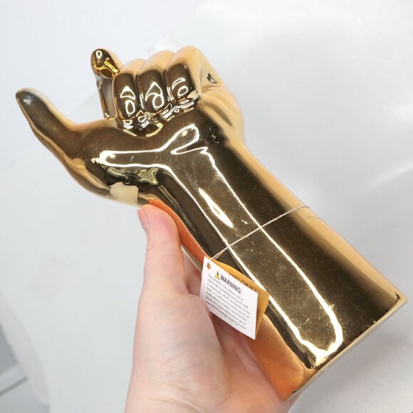 Metallic Gold Porcelain Hand Vase Floral Display Home Decor Thumbs Up Ceramic - Picture 8 of 12